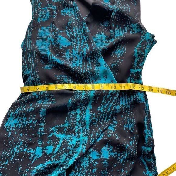 EUC Forever21 Black Turquoise Sleeveless Faux Wrap Crepe Dress Size XS - Picture 9 of 11